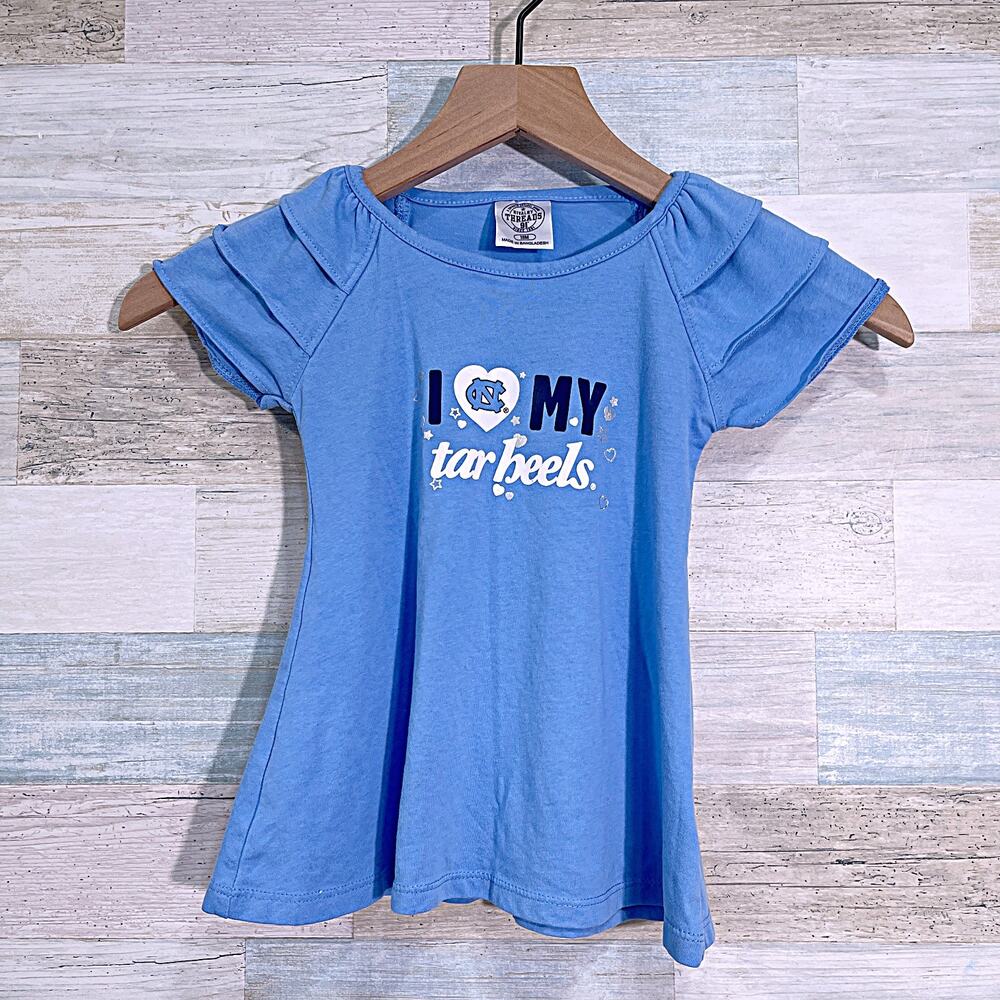 UNC Tarheels Ruffle Sleeve Graphic Tee Blue Cotton Blend Toddler Girl 18M